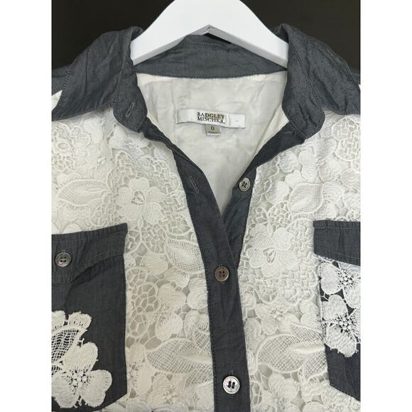 Badgley Mischka Blue White Lace Button Down Chambray Shirt Cowboy Carter Western - Picture 7 of 14